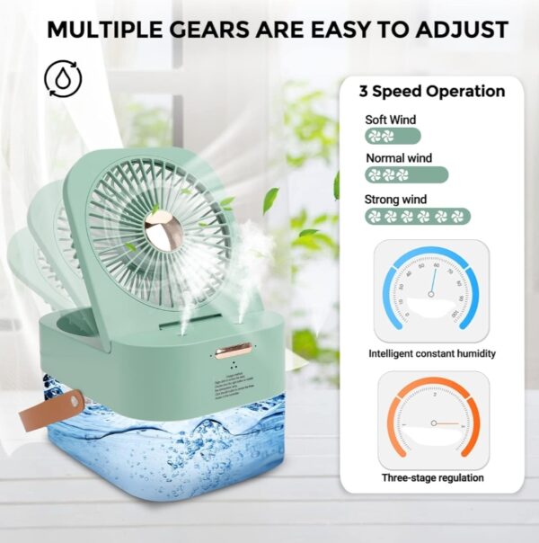 Portable Mini Air Cooler Fan with Cool Mist – USB Desk Fan with 3 Speed Modes, Night Light & 2.5L Water Tank